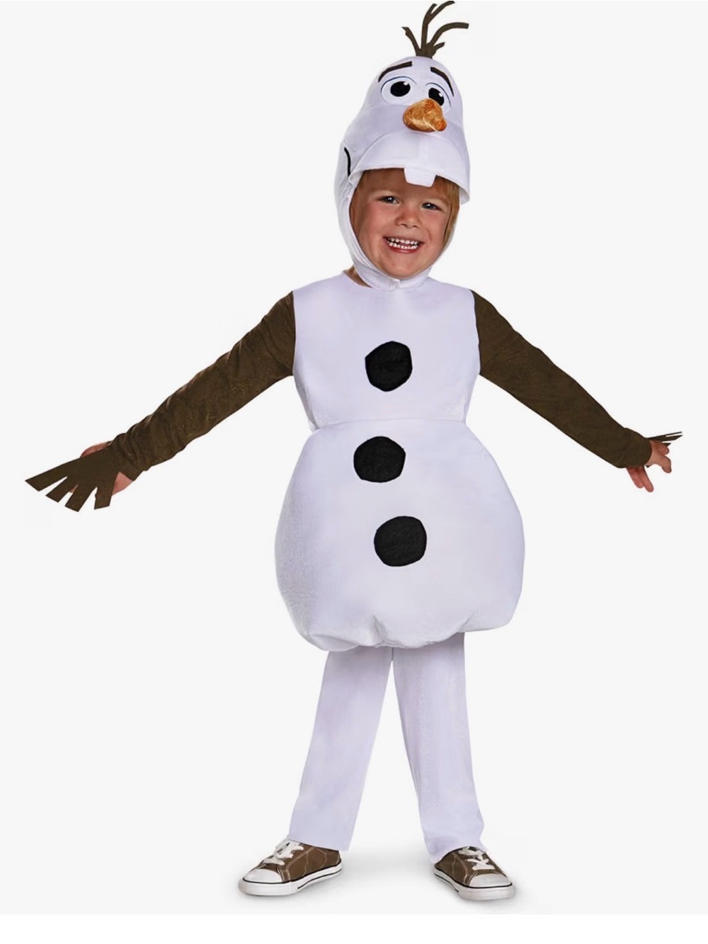 Kids White Snowman Costume with Brown Arms and Hood